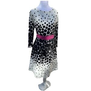 Eliza J Polka Dot  Dress Womens Fit & Flare  Long Sleeve Elegant Casual Sz 10